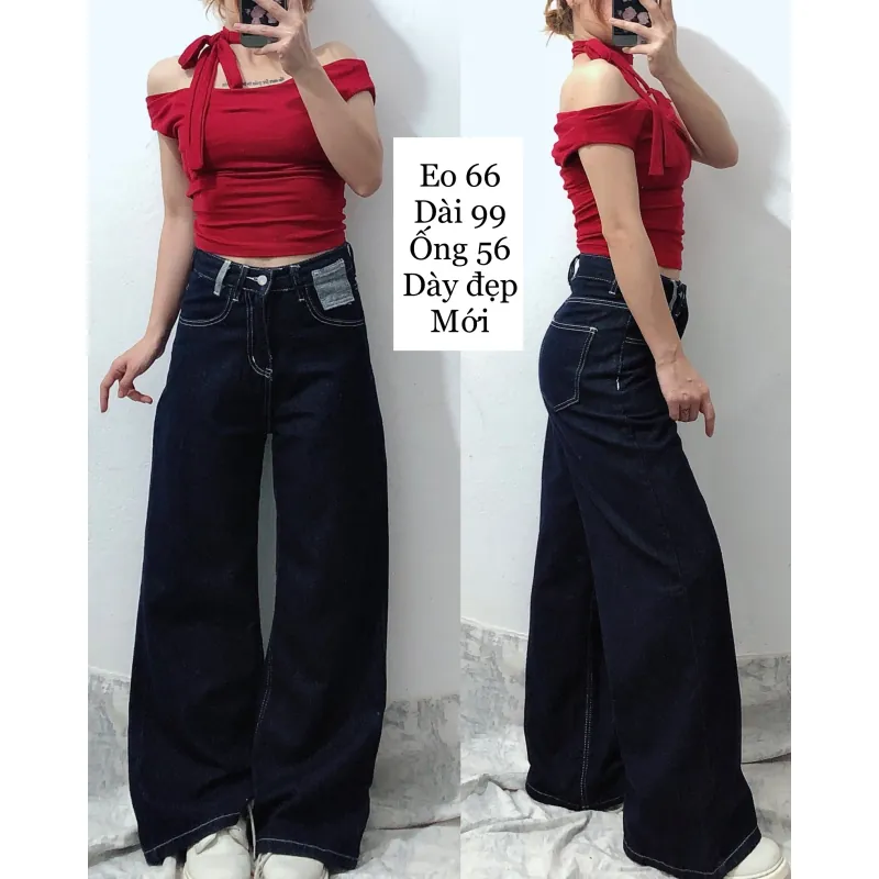 Quần jeans suông nữ đậm màu chất dày 1001438