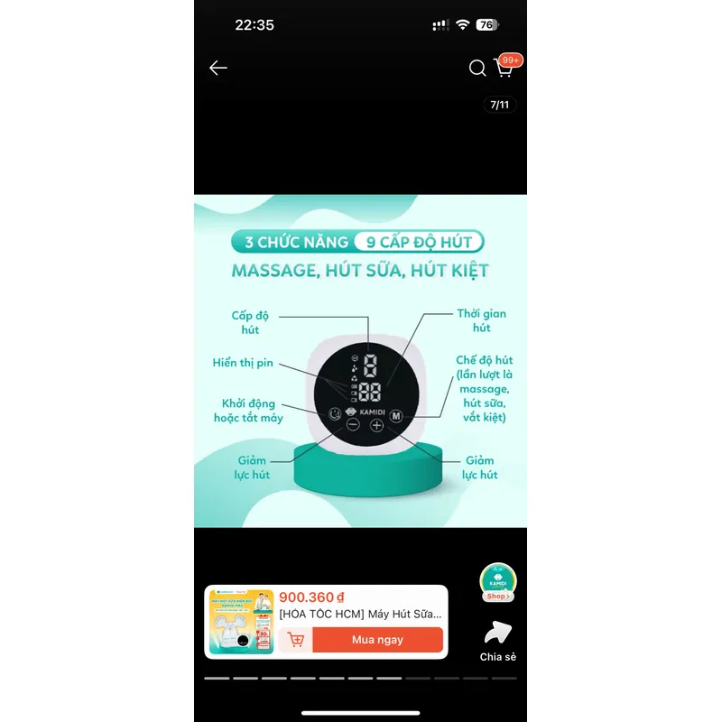 Máy Hút Sữa Điện Đôi Kamidi Max-Phễu Hút Silicon-Hút Kiệt-tặng áo hút sữa. Bảo hành 2 năm 711894