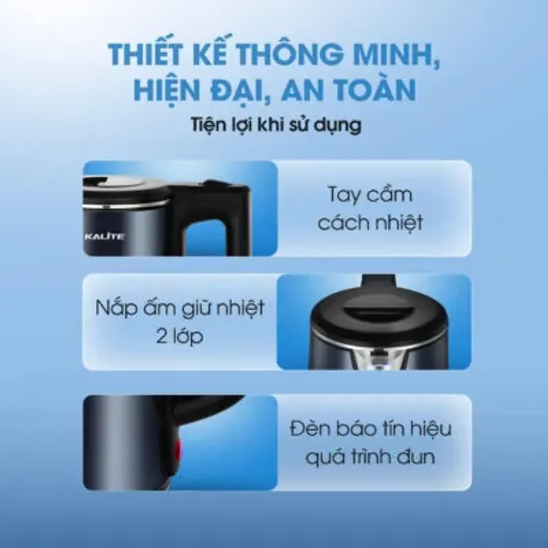Ấm siêu tốc KALITE Aqua 18, dung tích 1,8L, inox 304 an toàn, vỏ 2 lớp cách nhiệt 780649