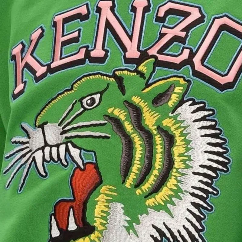 Áo nỉ Kenzo unisex thêu đầu hổ và chữ màu xanh lá 757828