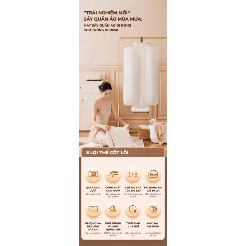 🌬️ Tủ sấy di động Unie UCD658 – Sấy khô nhanh, diệt khuẩn 99% bằng đèn UV! 787281