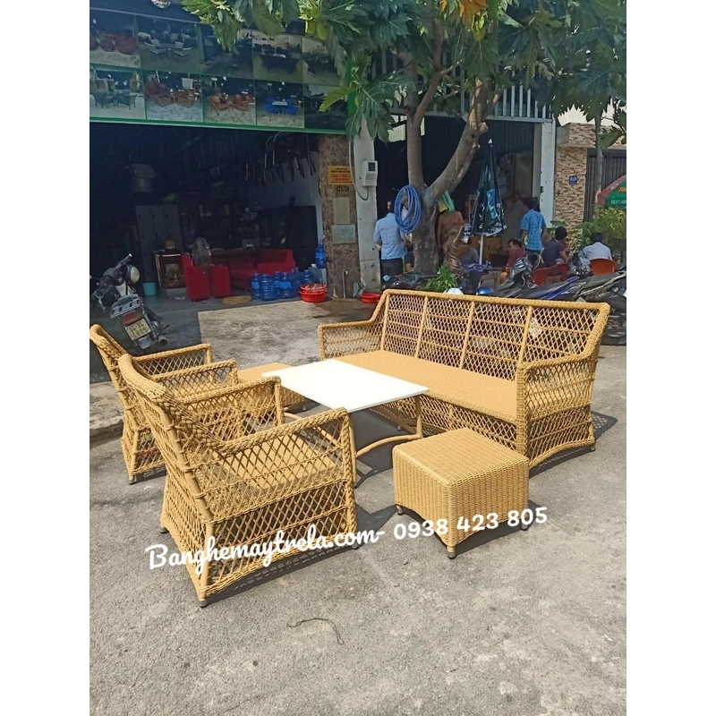 Bàn ghế sofa sân thượng mây nhựa 444216
