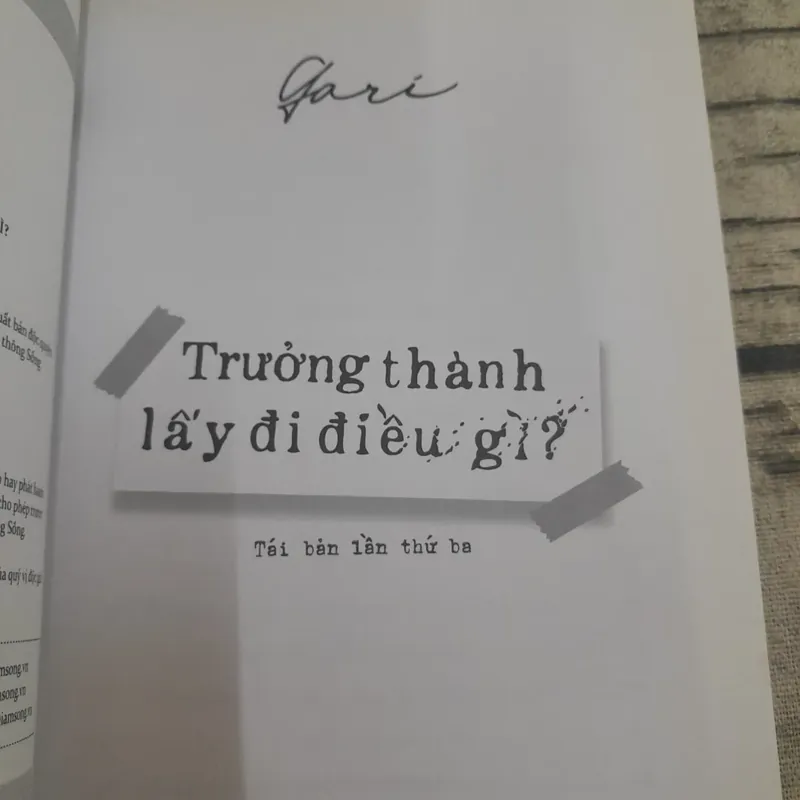 Trưởng thành lấy đi điều gì. Tác giả GARI. Tủ sách Sống 694418
