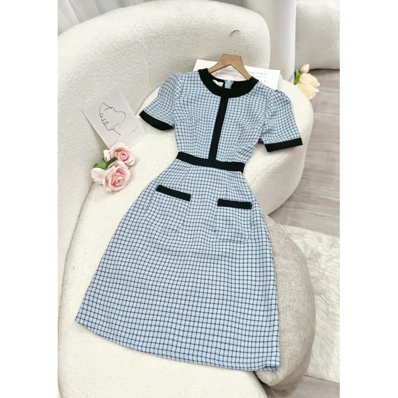 Váy đầm nữ tay ngắn họa tiết hoạ tiết phối đen_size M màu hồng 715963