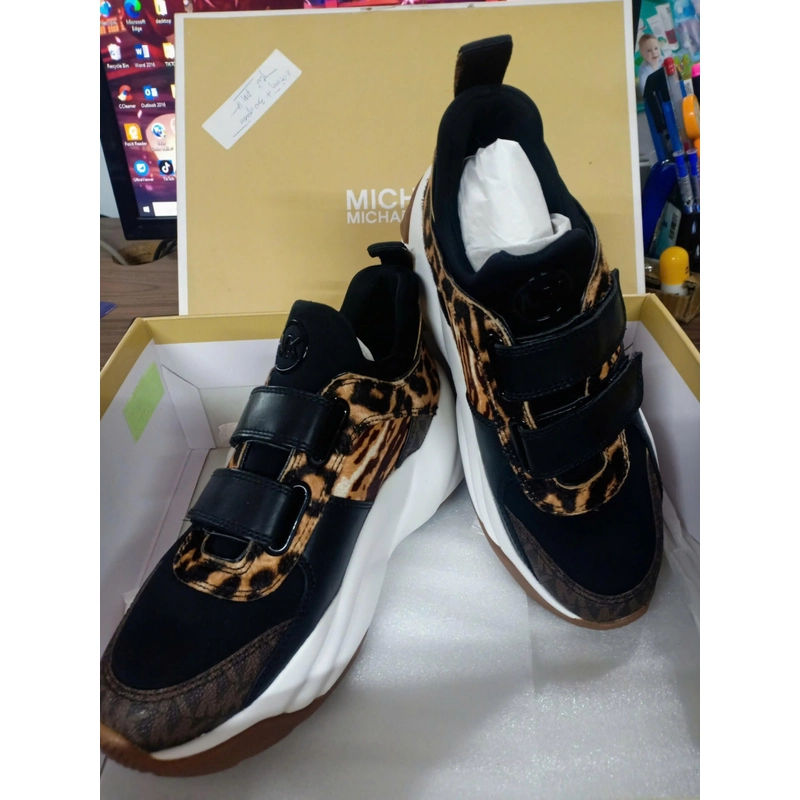Giày thể thao đế xuồng Michael Kors Keeley Trainer Dark Camel Leopard & Zebra  508581