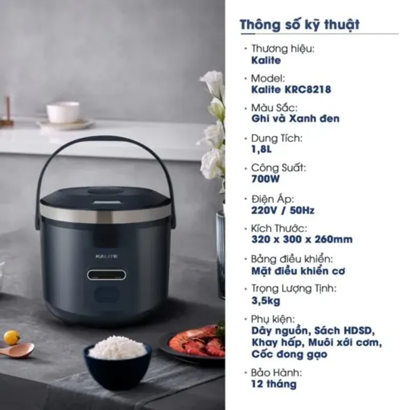 😌 KALITE KRC8218 – Nồi cơm điện 1,8L cho bữa cơm tròn vị 782056