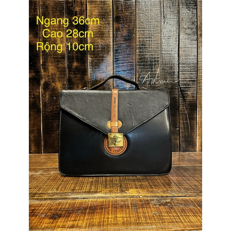 Cặp Nam hiệu MODAITALIANA - da thật-36cm-đen phối da mộc - hàng chính hãng - độ mới cao 446402