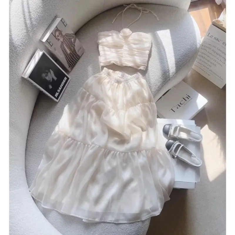 Váy maxi sét áo váy cúp ngực dây yếm ( không có tag hoa) kèm chân váy xòe dáng dài 1009298