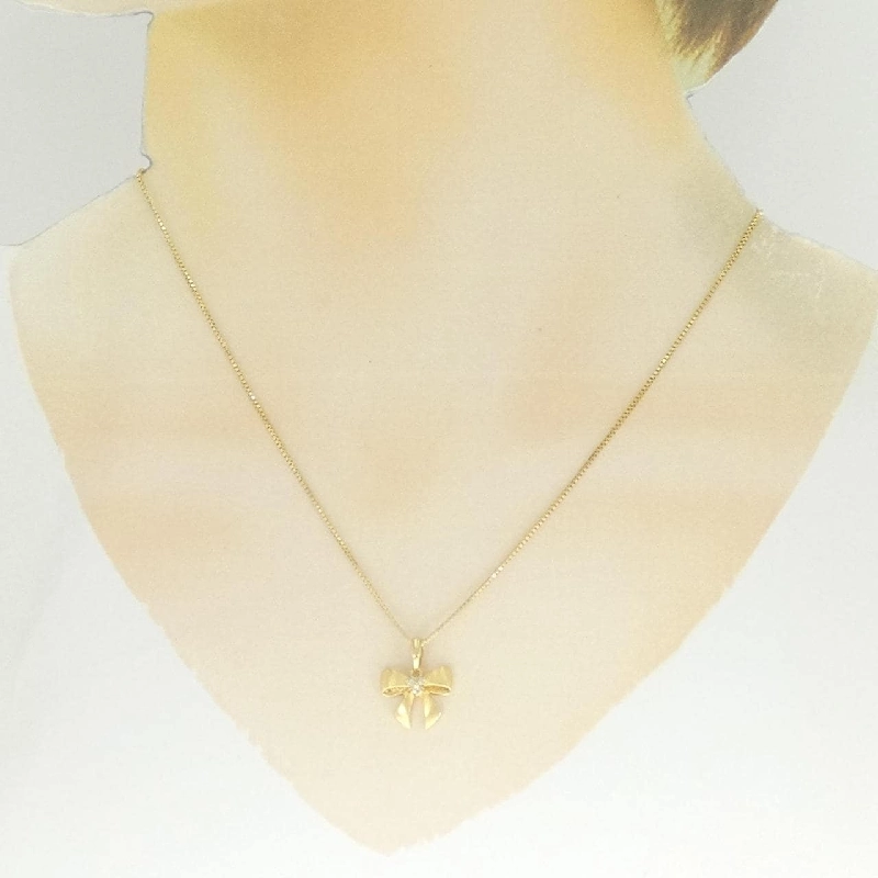 K18YG Dây chuyền kim cương hình ruy băng 0.041CT - Hàng hiệu Chính hãng 858227