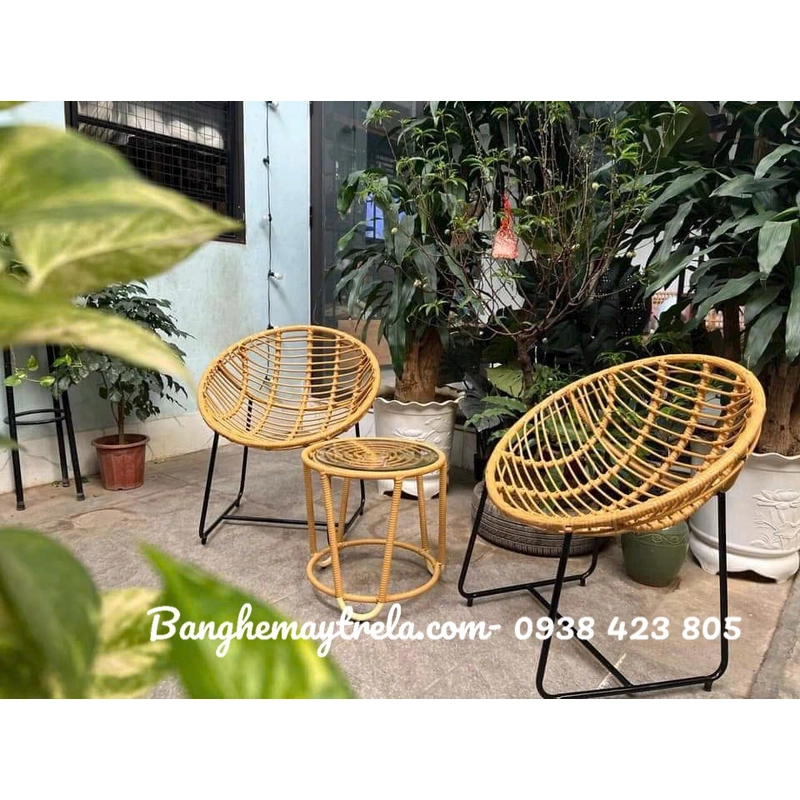 Bàn ghế mây nhựa trang trí ngoại thất 549172