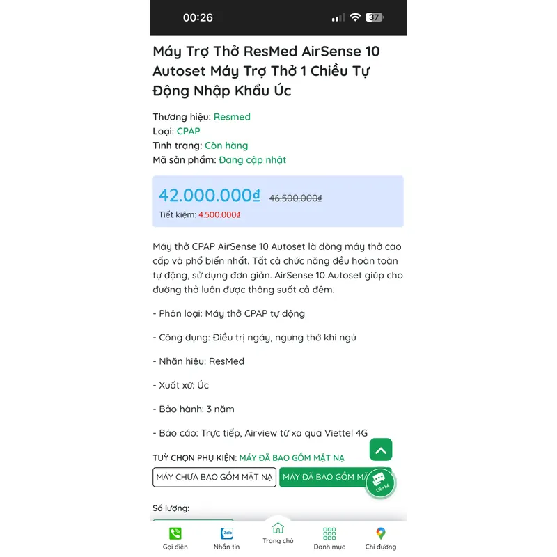 Máy Trợ Thở ResMed AirSense 10 Autoset 705084