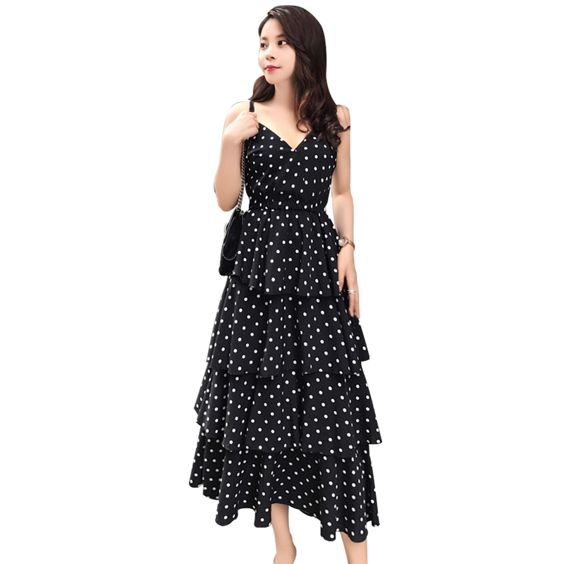 Đầm chấm bi sếp tầng vải voan 509640