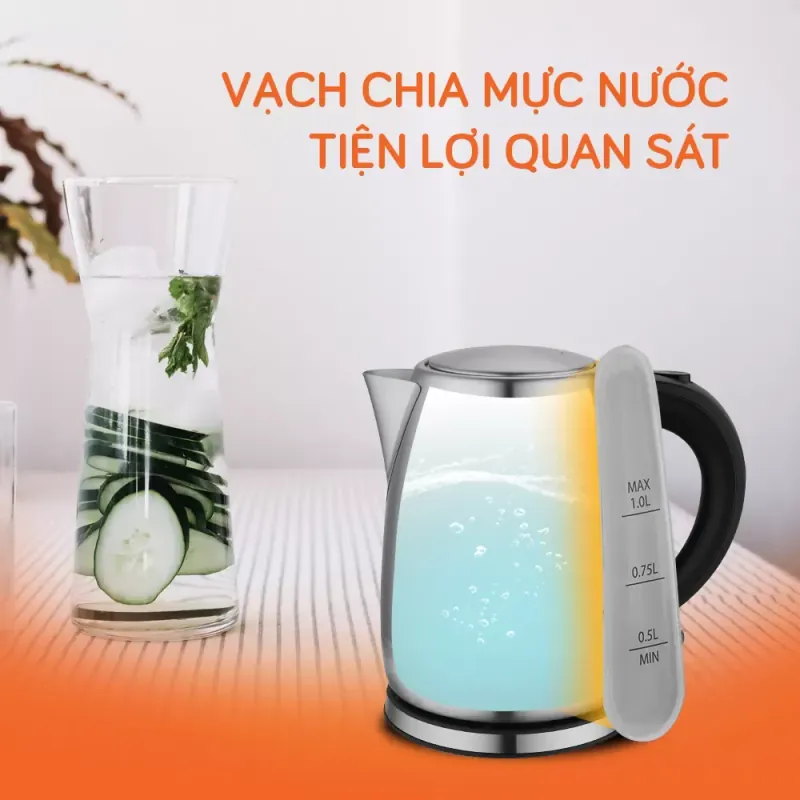 Ấm siêu tốc UNIE UE-300 dung tích 1L, chất liệu inox304 an toàn 792312