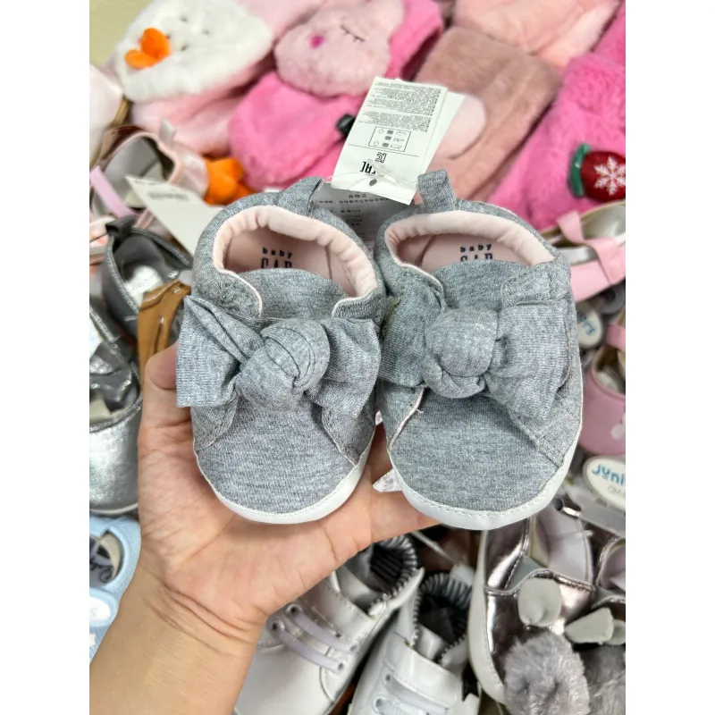 Giày bé gái vải cotton xếp nơ màu xám size nhỏ 791015