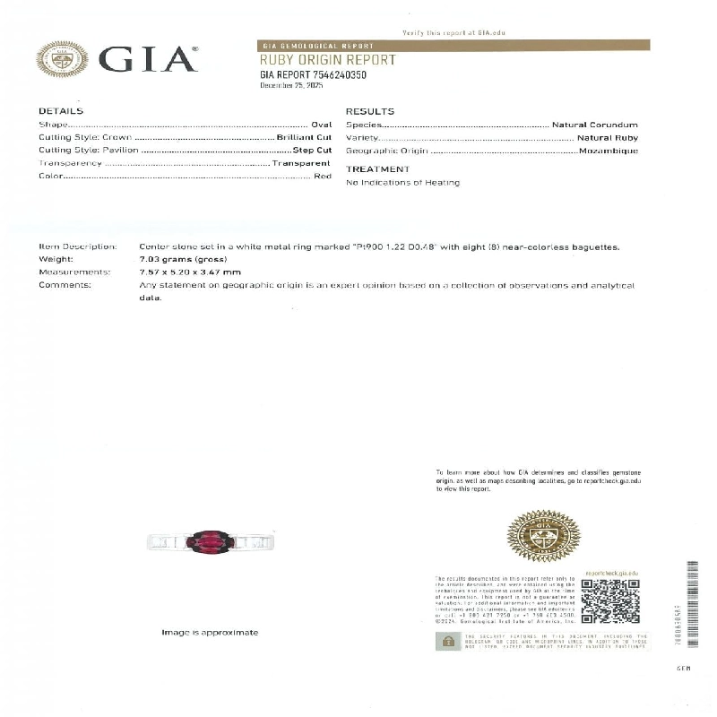 Nhẫn Ruby 1.22CT không gia nhiệt PT900 - Hàng hiệu Authentic 849569