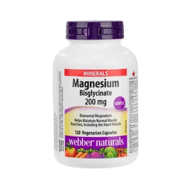 (Hàng CTY mới) Magie Webber Naturals Bisglycinate 200mg Hộp 120 Viên Magnesium 735886