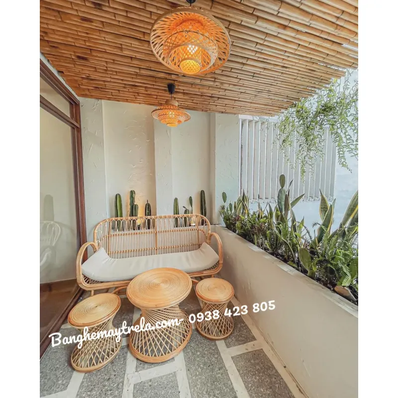 Bàn ghế sofa mây tay cuộn 750589