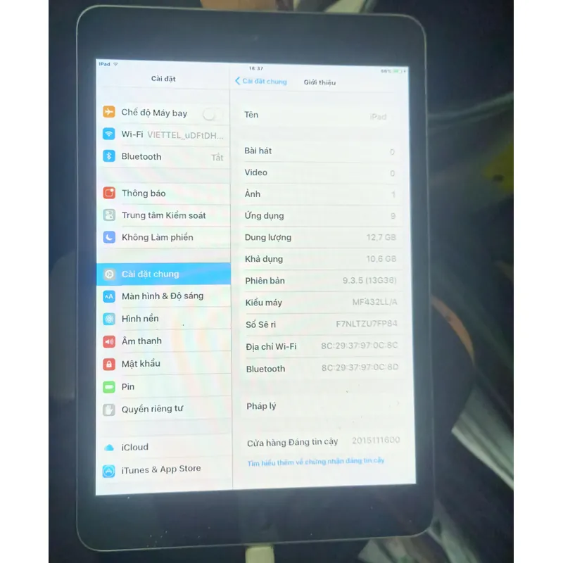 Ipad minib1,bản wifi zin,icloud sạch. 716377