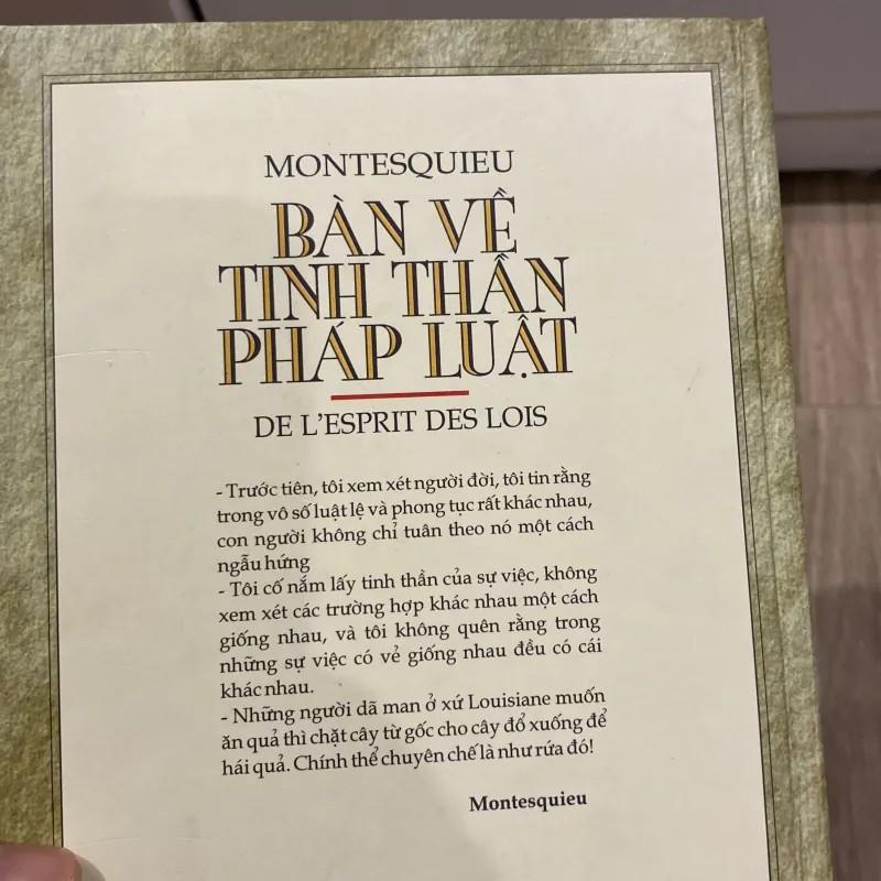 BÀN VỀ TINH THẦN PHÁP LUẬT, MONTESQUIEU, bản bìa cứng (XB 2006) 1028977