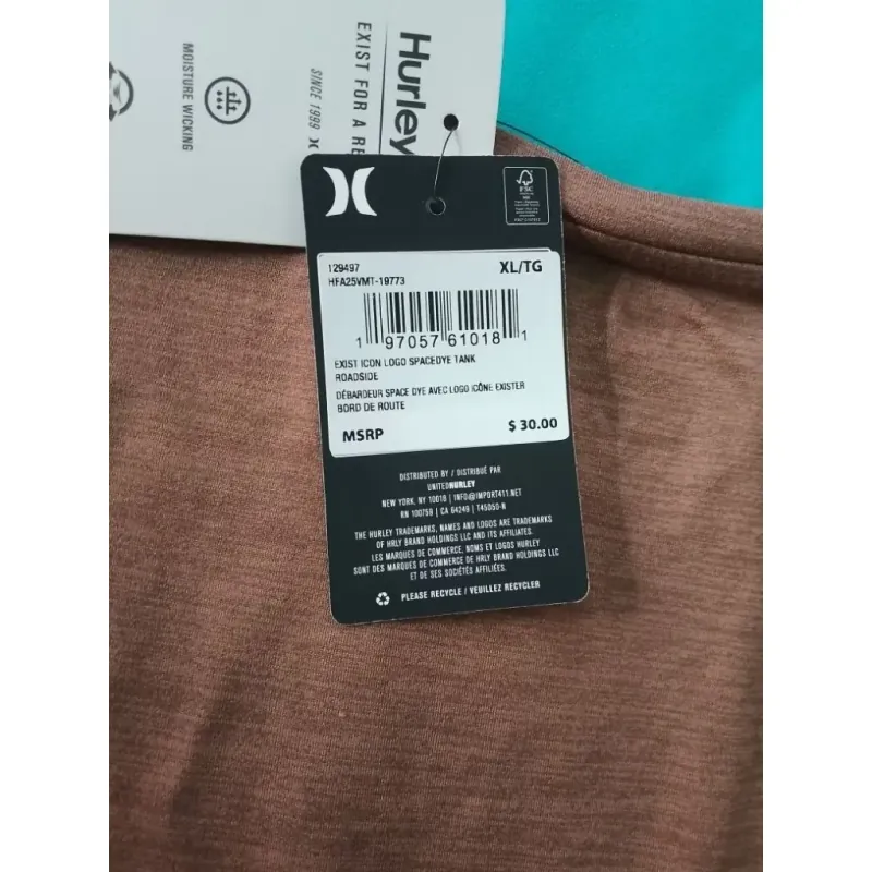 Áo thun Hurley tank top size XL màu nâu 927654
