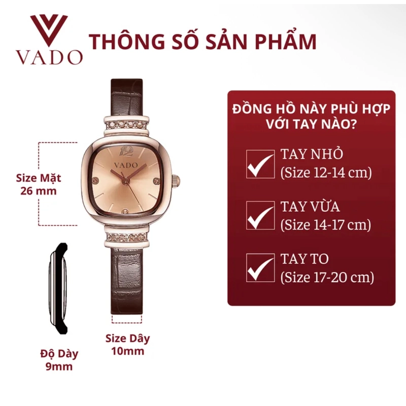 Đồng hồ VADO 26 mm Nữ dây da nâu 417024