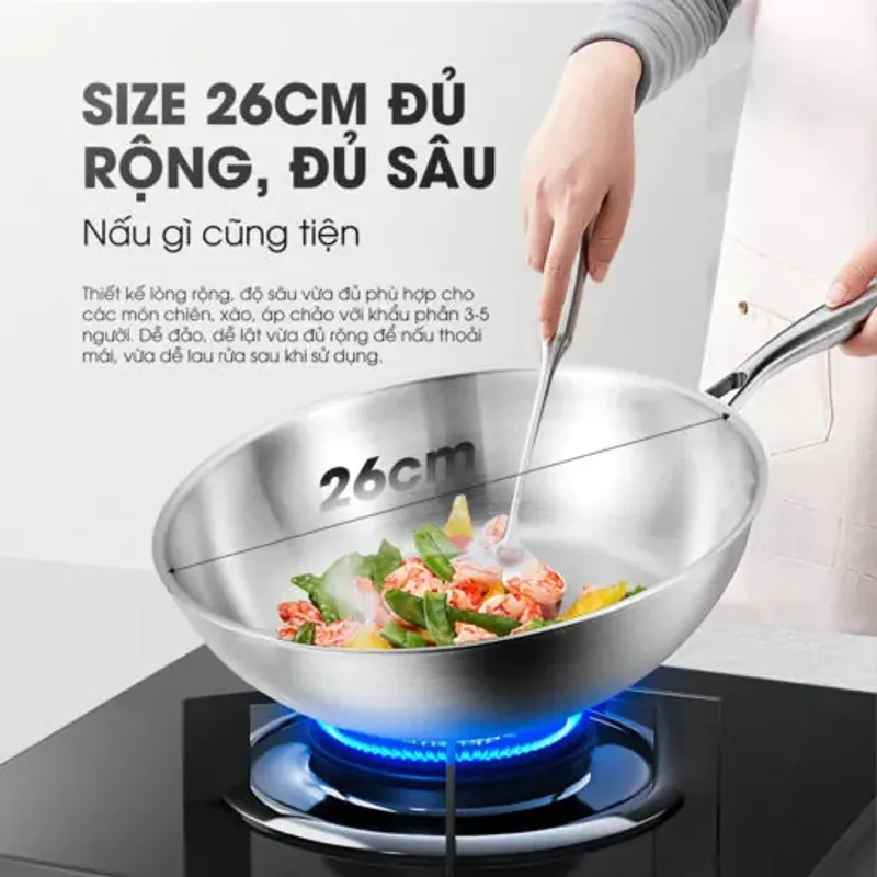 Chảo rán inox liền khối cao cấp KALITE KFP2603 – Hiệu suất bắt từ 98%, size 26cm tiện lợi 572307