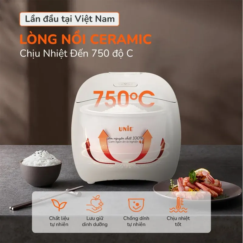 Nồi cơm điện lòng gốm tự nhiên UNIE URC815 689651