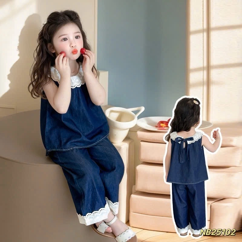 Set bò viền ren phù hợp đi chơi, đi học cho bé gái dưới 30kg 463230