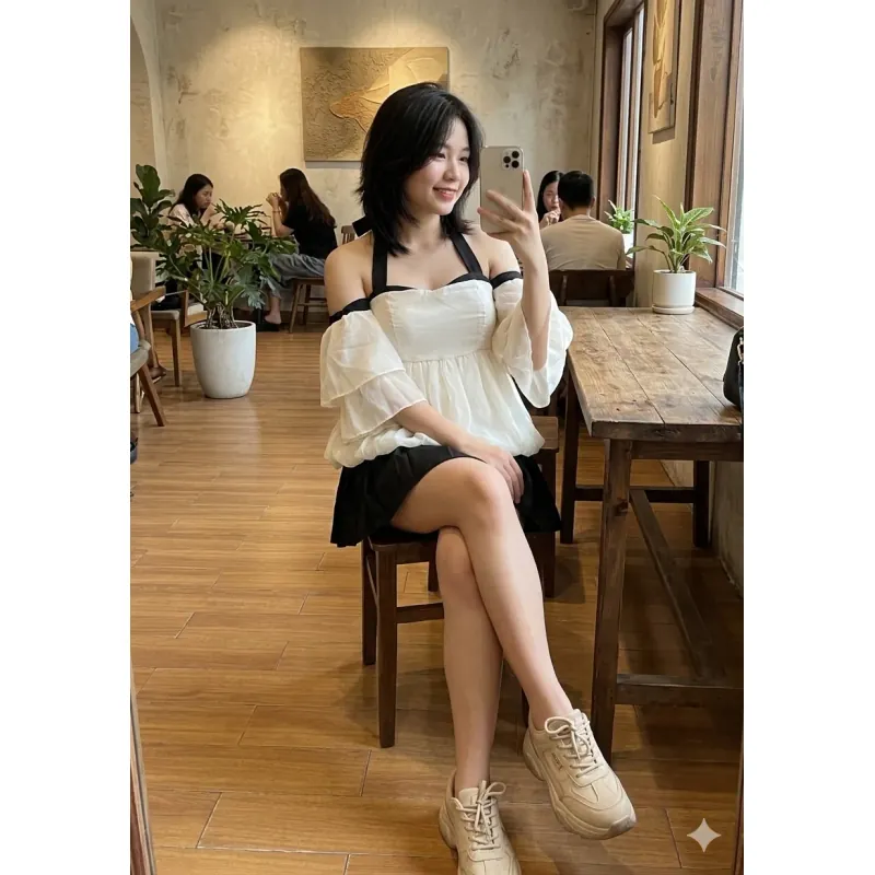 Set váy áo bí cúp ngực size S M mặc Tết cực xinh 748201