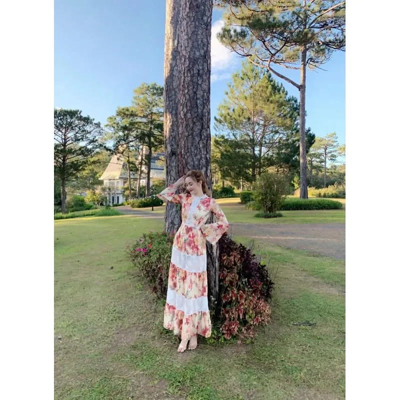 Đầm maxi hoạ tiết tiểu thư 693491