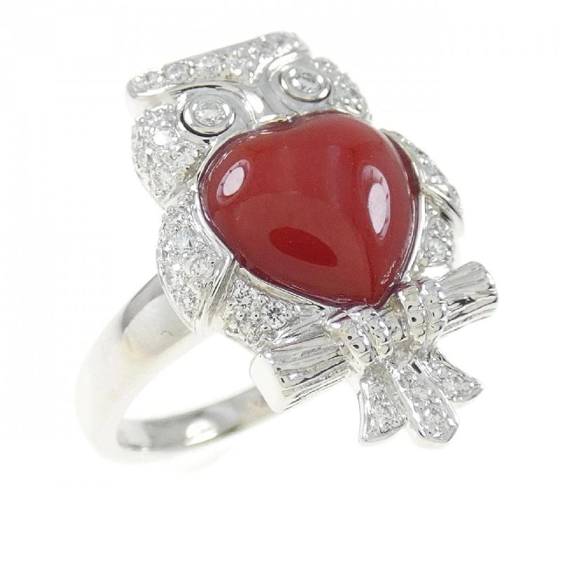 Nhẫn san hô hình cú và trái tim K18WG 673166