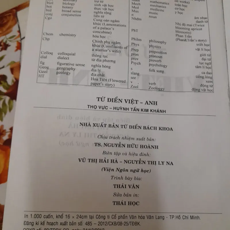 Từ điển VIỆT ANH bìa cứng khổ lớn. Tg. THỌ VỰC & KIM KHÁNH. 594678