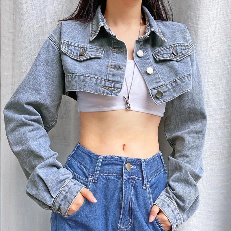 Áo Khoác Denim Phong Cách Hong Kong Cá Tính Cho Nữ Thiết Kế Siêu Ngắn Dễ Phối Đồ 498201