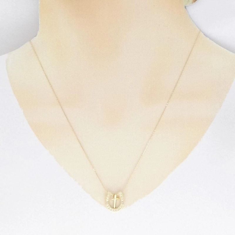 K18YG 2WAY Móng ngựa × Đan chéo Dây chuyền kim cương 0.20CT - Hàng hiệu Chính hãng 861753