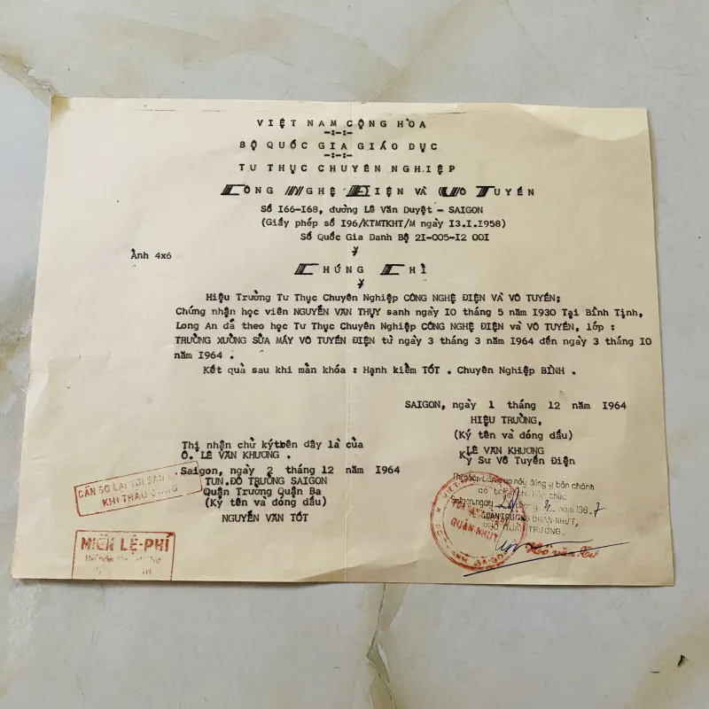 Bộ giấy tờ nghề Vô tuyến điện Sài Gòn (1964-1982) 1013283