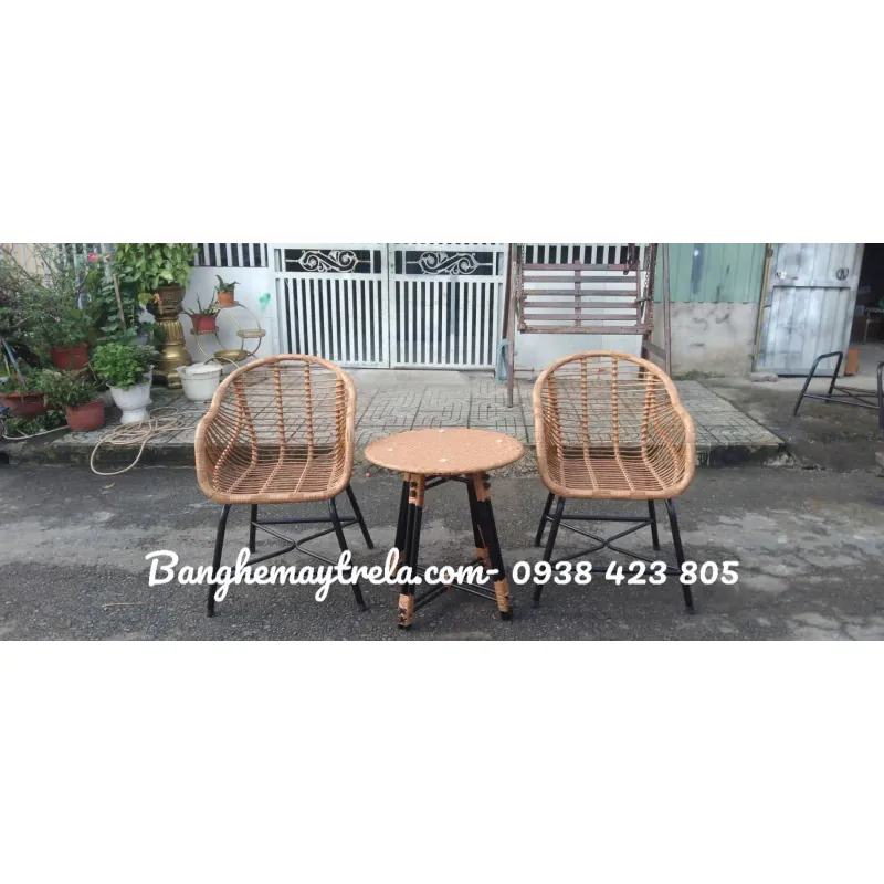 Bàn ghế mây nhựa cho quán cafe 740111
