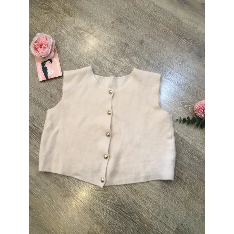 [2nd Tuyển Nhật] Áo len ghilê croptop len lông tho? màu kem siêu mịn style hottrend Nhật 695569