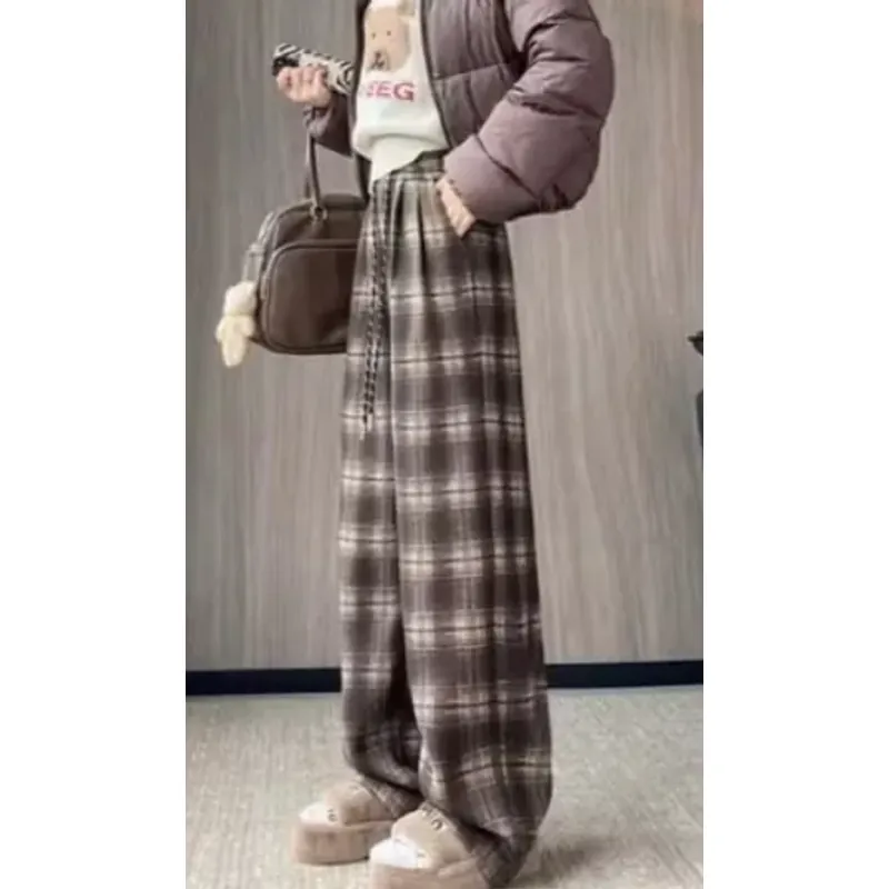 Quần kẻ suông ống rộng, chất liệu dạ dày dặn mềm mại thiết kế trẻ trung năng động  606574