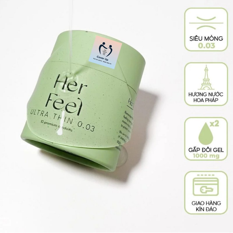 Bao cao su PlayAh Her Feel Ultra Thin 0.03 Hộp 10 Size 52mm Siêu Mỏng Nhiều Gel Cao Cấp 160052