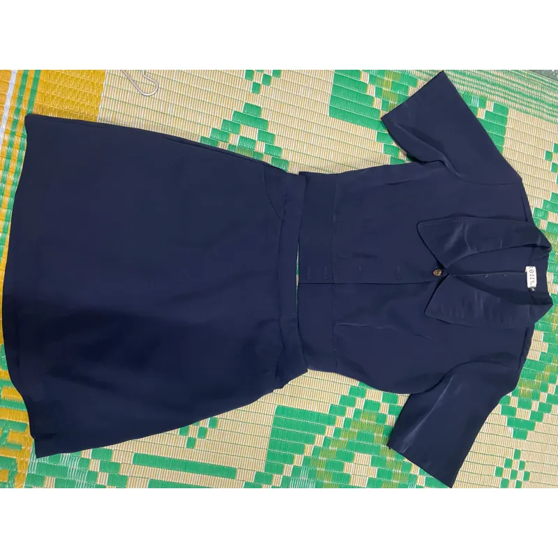 Set sơ mi chân váy nữ cổ ve tay ngắn màu xanh navy 791283