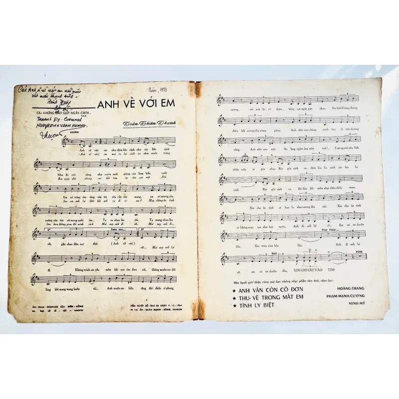 Tờ Nhạc Lính 1964: ANH VỀ VỚI EM - Trần Thiện Thanh (NXB Diên Hồng - Bản Gốc) 728099