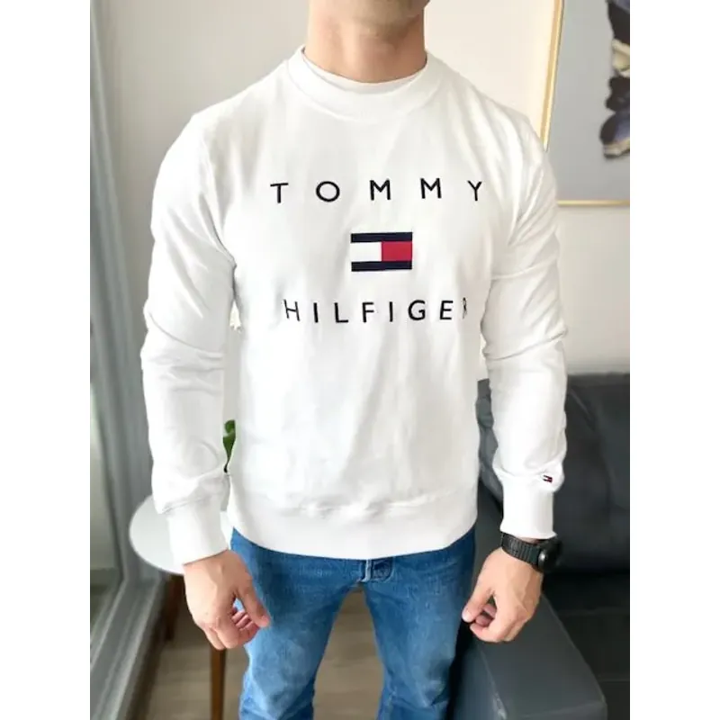 Áo sweatshirt Tommy Hilfiger trắng thêu logo 719776