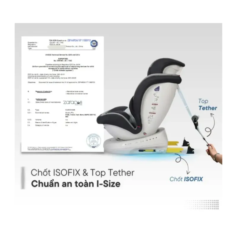 Ghế ô tô trẻ em Zaraos Cusco 6406 Xoay 360, chuẩn I-size R129 787994