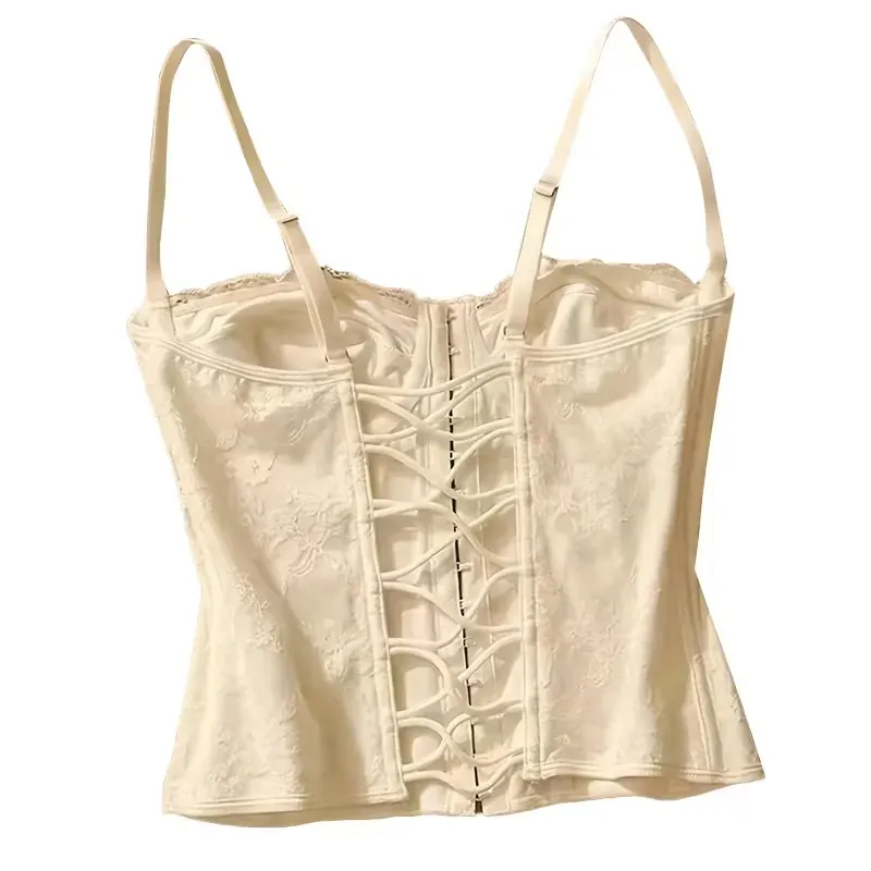 Áo corset ren ren phối ren phối dây vai mảnh màu be 758224
