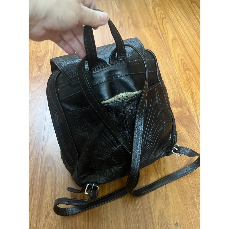 Balo nữ 24x32x11 da mộc khắc 2hand 992664