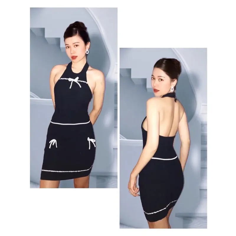 Đầm Len cổ yếm. Siêu co giãn ôm body 701092