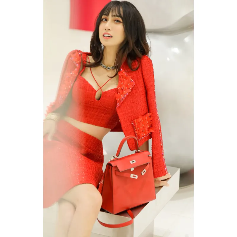 Set áo khoác dạ tweed & chân váy cover SHE BY HOA NGUYEN SIZE M (ko kèm áo quây trong) 748626