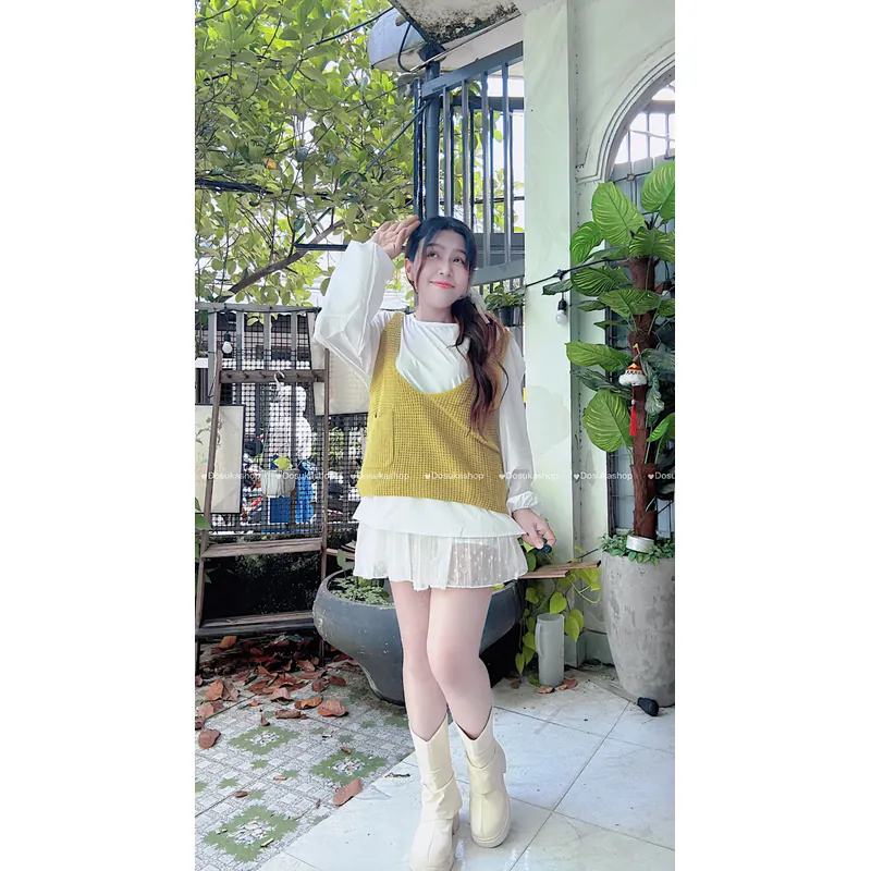 Set Gile Túi Kèm Áo Sơ Mi Tay Bồng Form Rộng Hot Trend 606824