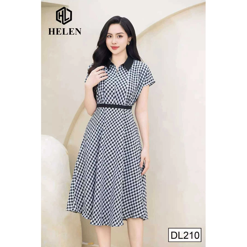 Đầm xoè kẻ ô phối cổ Đức, hãng Helen- size S 550584