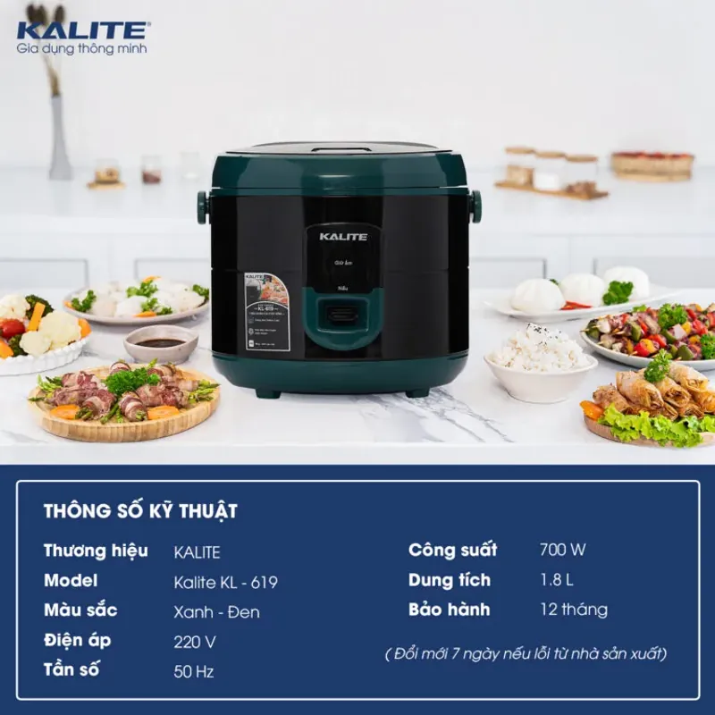 Nồi cơm điện KALITE KL-619 công nghệ Hàn Quốc 1,8L 715174